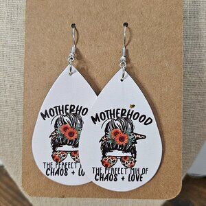 FAUX Leather Earrings, between 2.5" and 3.5" NWT, Motherhood, Chaos & Love